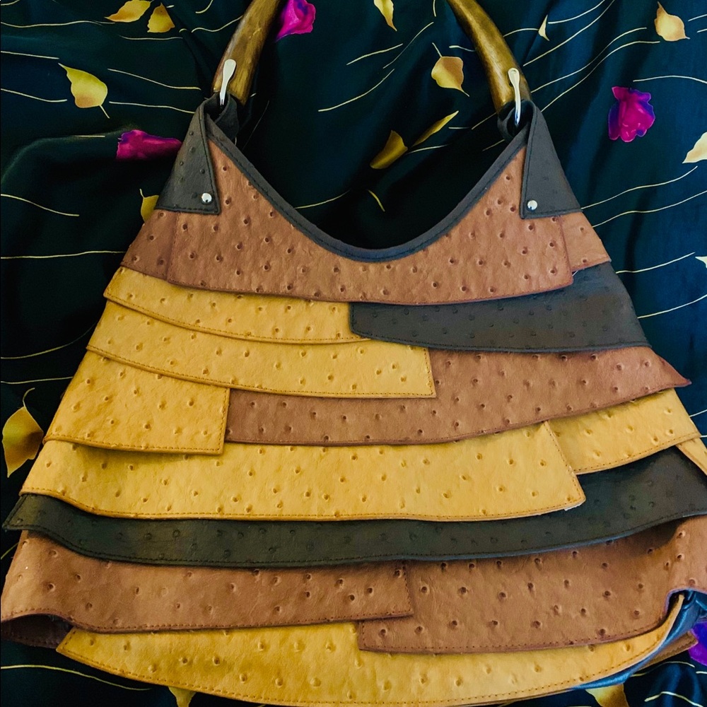 PHENOMENAL COLOR BLOCKING FALL OSTRICH BAG